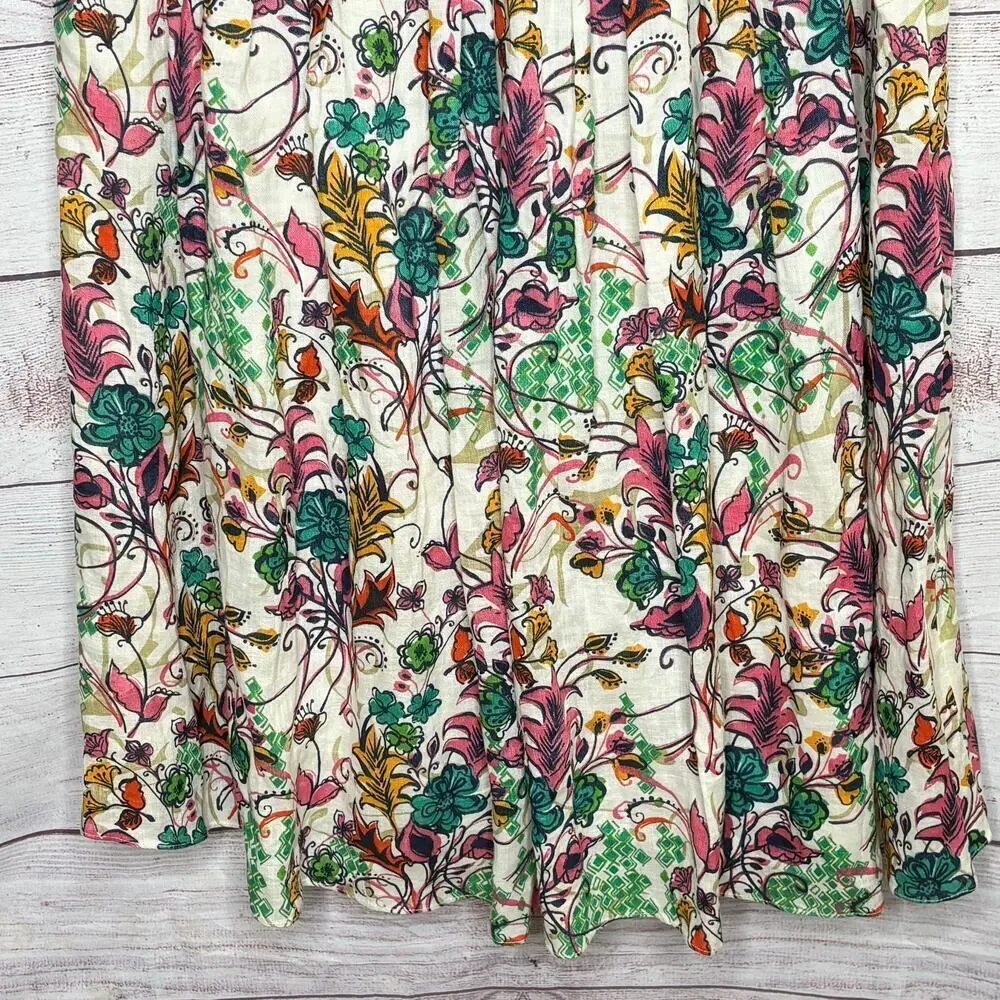 Sundance 100% Linen Girly Lace Floral Bright Fun Preppy Cottage Dress Size 12